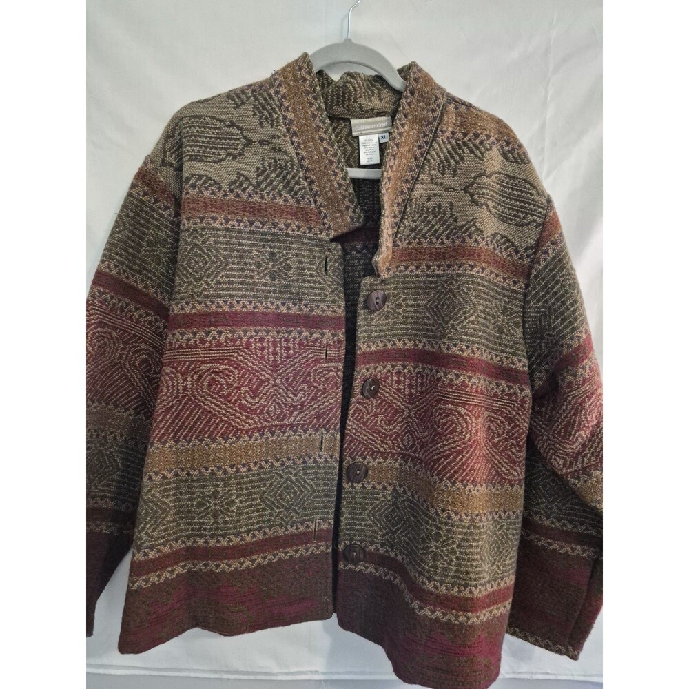 Boho Coldwater Creek Fair Isle Button Front Knit Jacket Women’s XL Multi